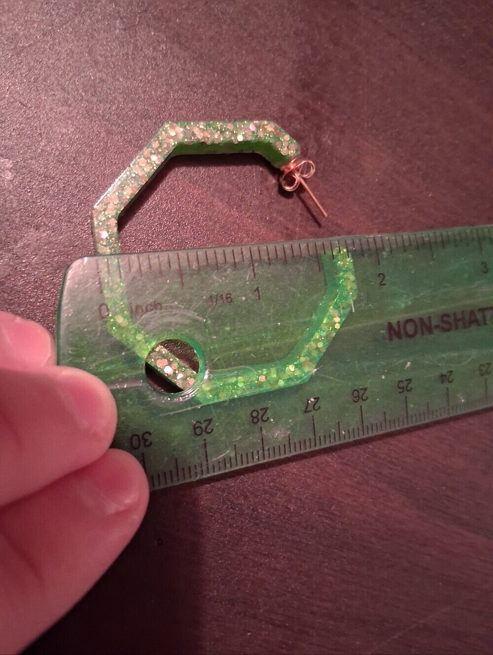 Green Glitter Hoop Earrings - Picture 5 of 6